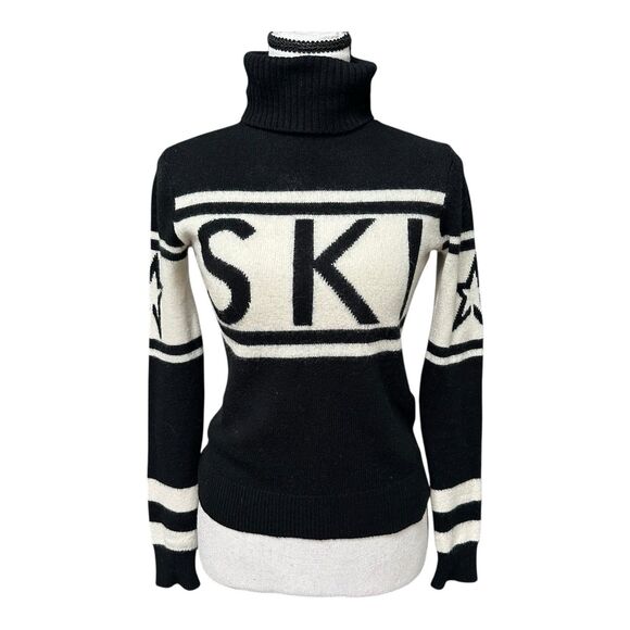 Perfect Moment Ski Merino Wool Sweater Mock Neck Base Layer XS Black White - Picture 1 of 5